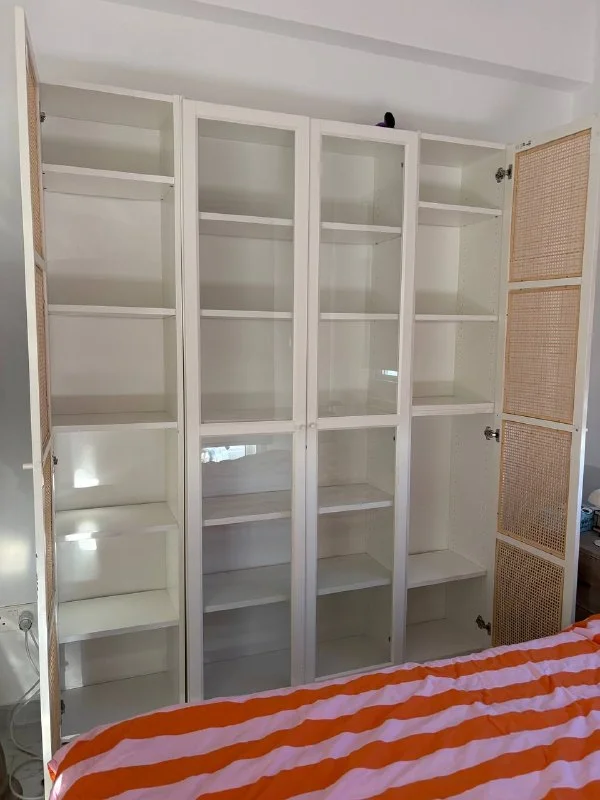 White Cabinet with Rattan and Glass Doors