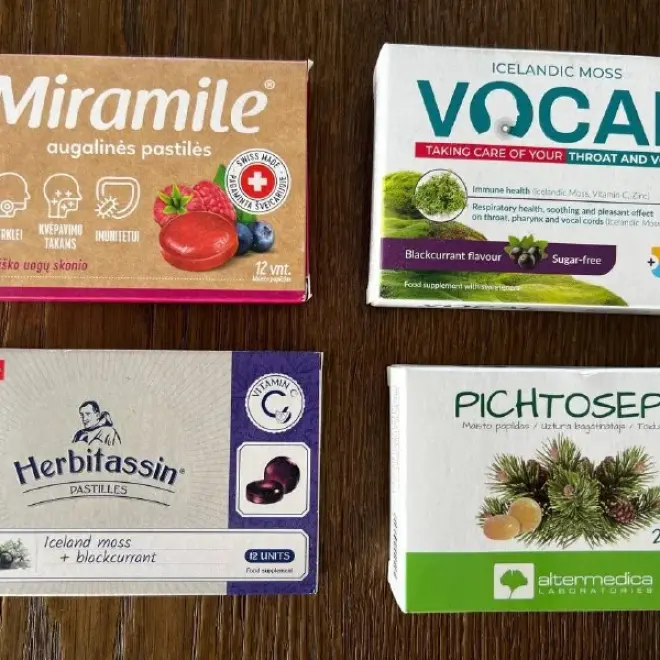 Пастилки от боли в горле Pichtosept, Vocal, Miramile, Herbitassin
